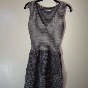Knitted & Knotted Sleeveless V-Neck Mid Length Wool Blend Fit Flare Flowy Dress